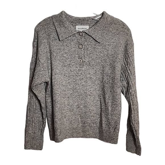 Heartloom Gray Heather 3 Button Collared Sweater - Picture 1 of 7